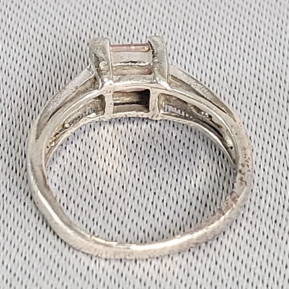 Sterling Silver 925 Pink Princess Cut Glass Ring‎ Size 6 Clear Accents Jewelry